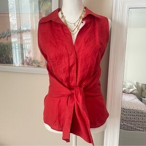 Max Mara Linen Sleeveless Tie Button Down Tank Top